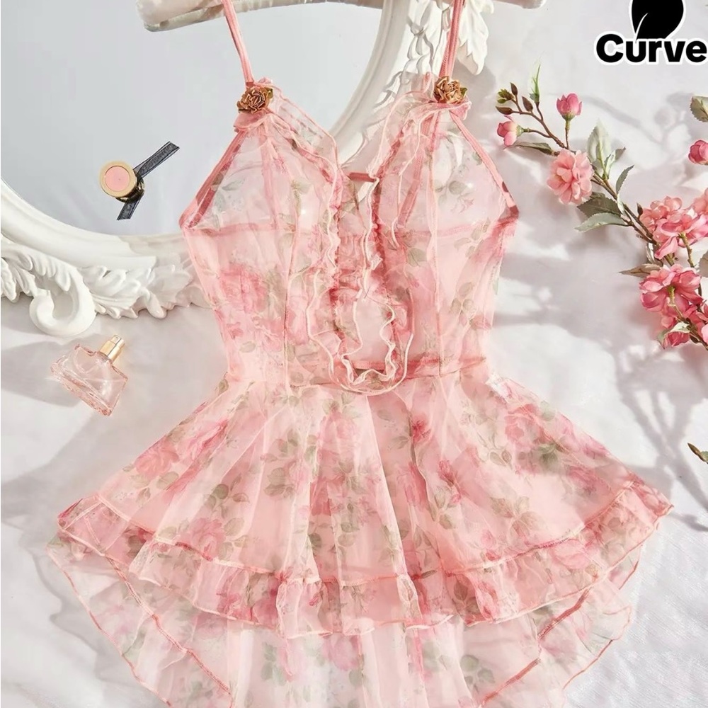 Floral Pink Sheer Cami Night Dress